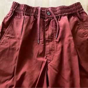Men’s Uniqlo baggy pleated elastic waist jogger style pants rust Sz M (32 w) EUC